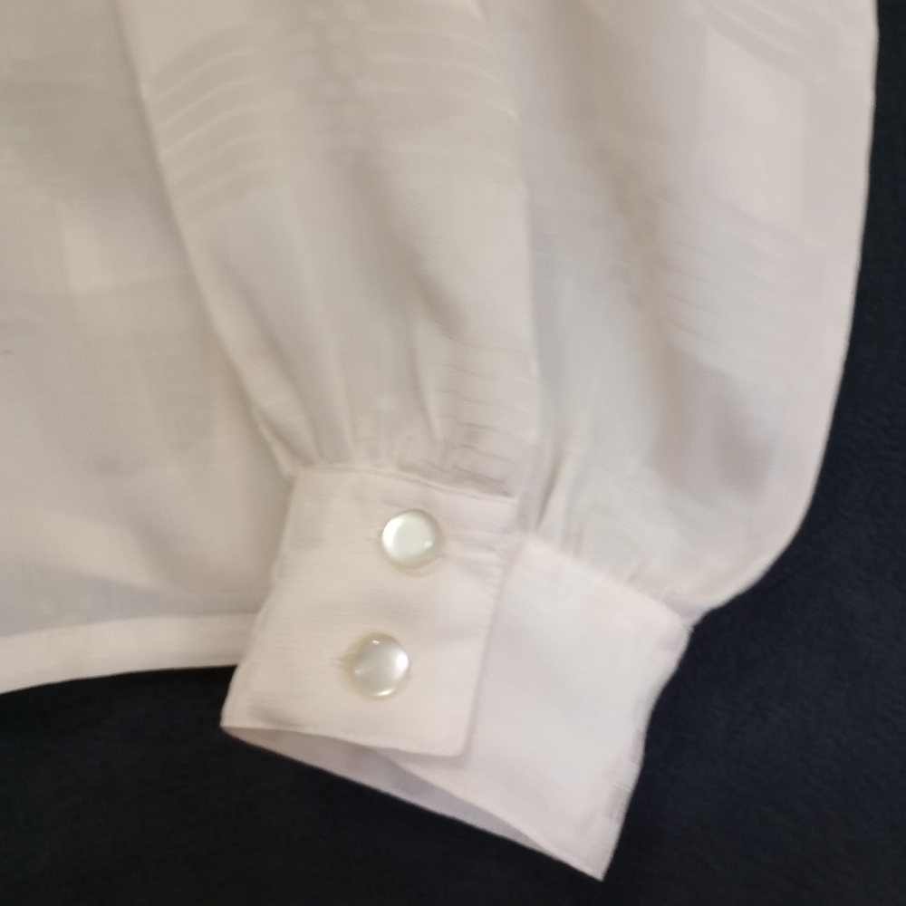 Laura And Jane Vintage Long Sleeve Satin-Like Blouse Ivory Size 12 Pleated - Picture 9 of 10